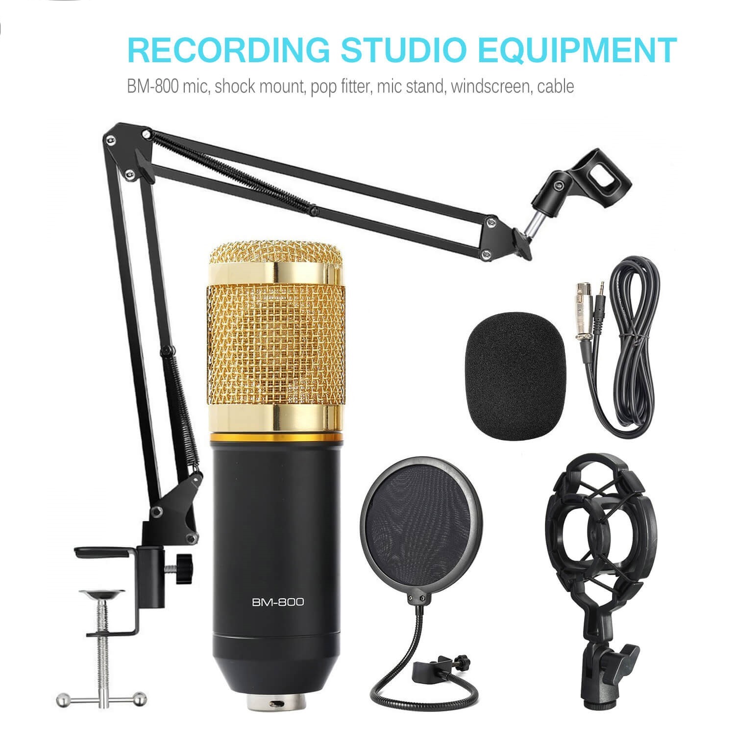 Professional Recording Wired BM800 Microphone Condenser With Shock Mount Set